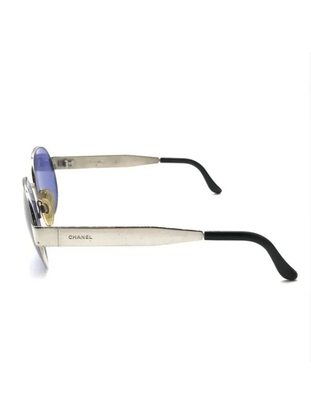 Chanel Logo Sunglasses Eyewear Blue Silver